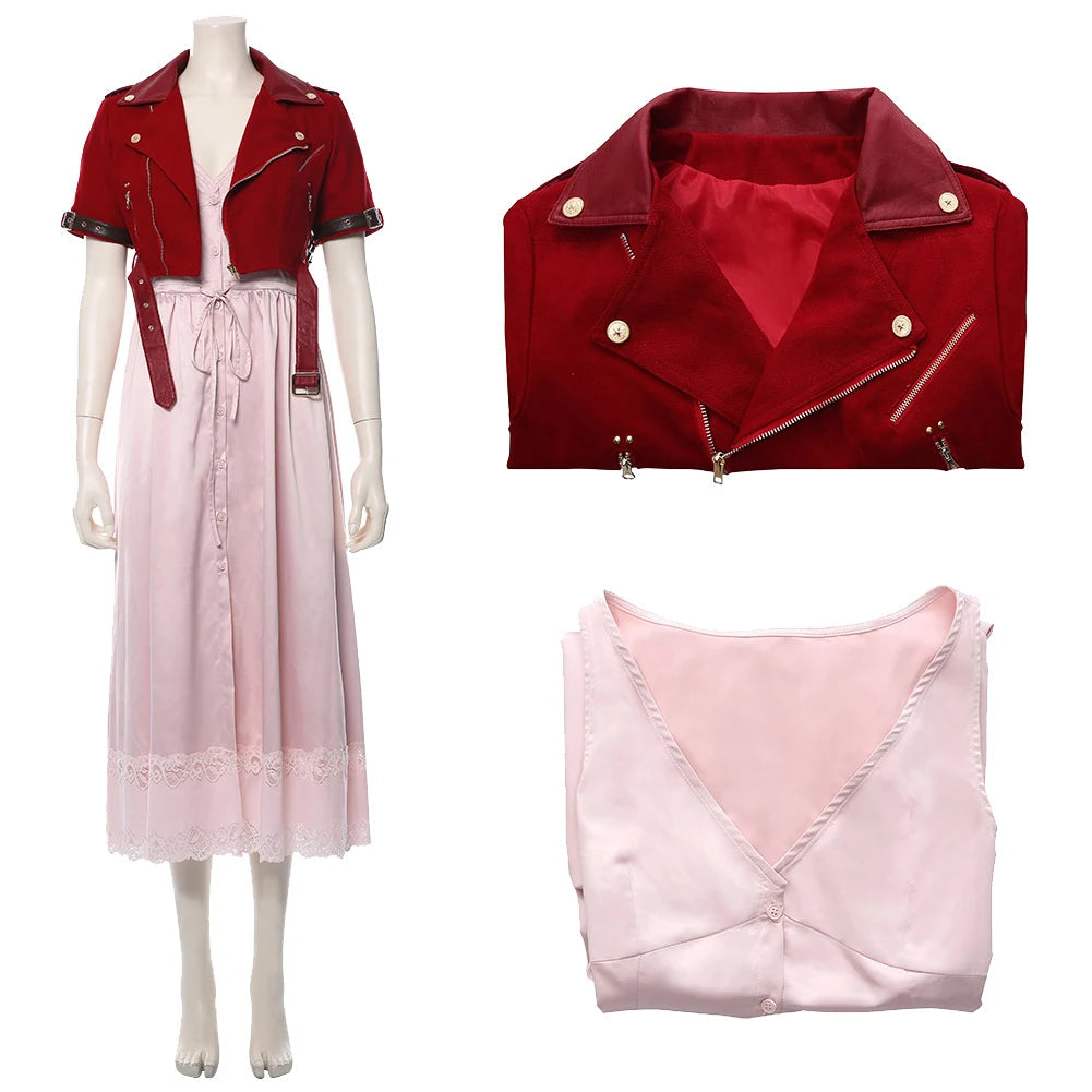 Final Fantasy VII Cosplay Costume Aerith Gainsborough Jacket Dress Outfits Women Halloween Party Clothes For Ladies Role Play