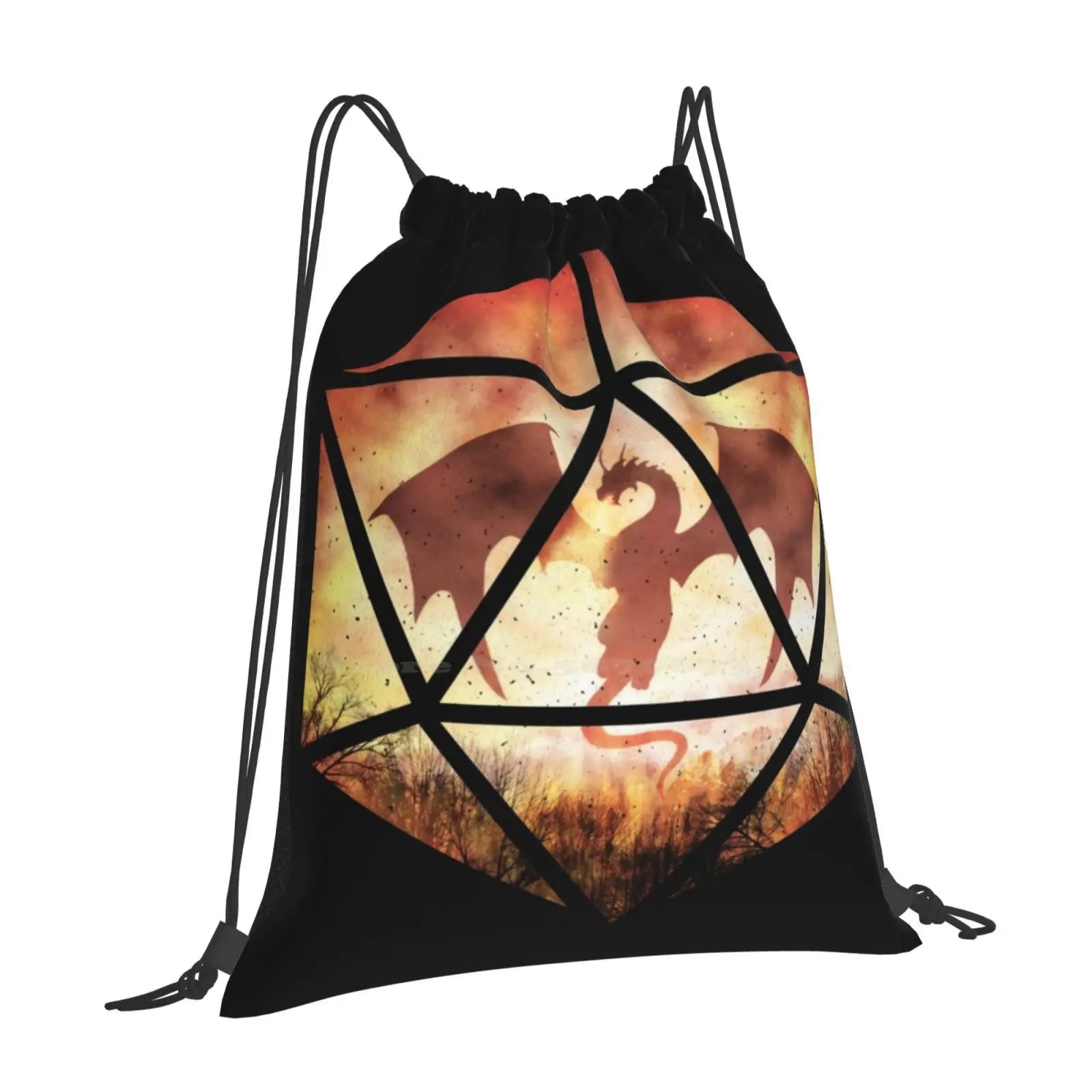 Fire Dragon D20 Teen College Student Backpack Pattern Design Bags D20 Dnd Ttrpg Roleplay Tabletop Nerd Geek Pathfinder And