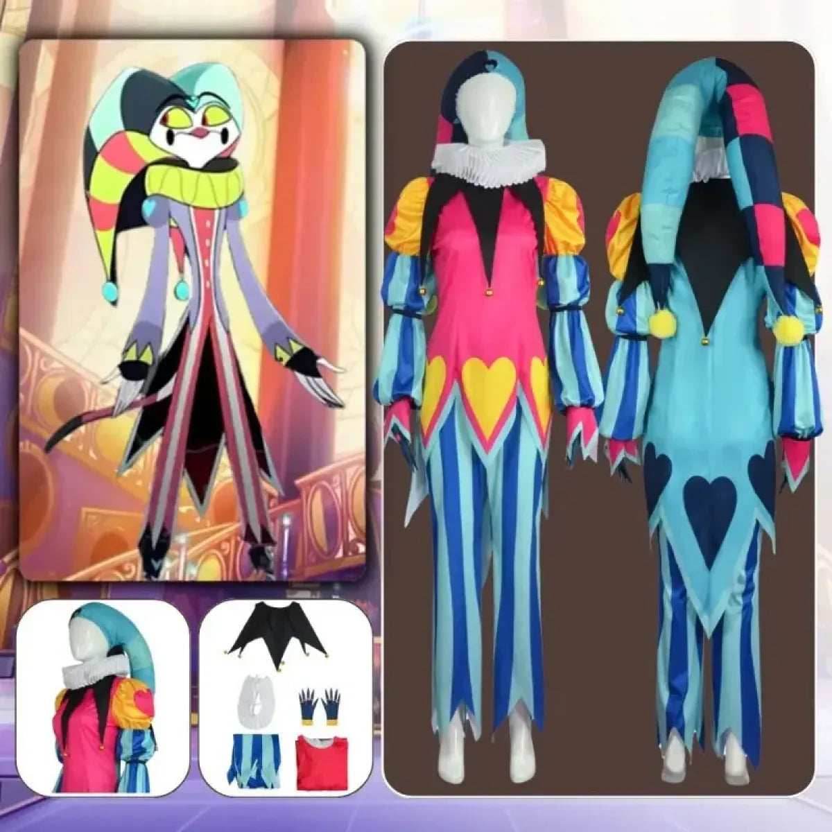Fizzarolli Cosplay Costume – Helluva Boss Jester Outfit Full Set - S / Dolls Only