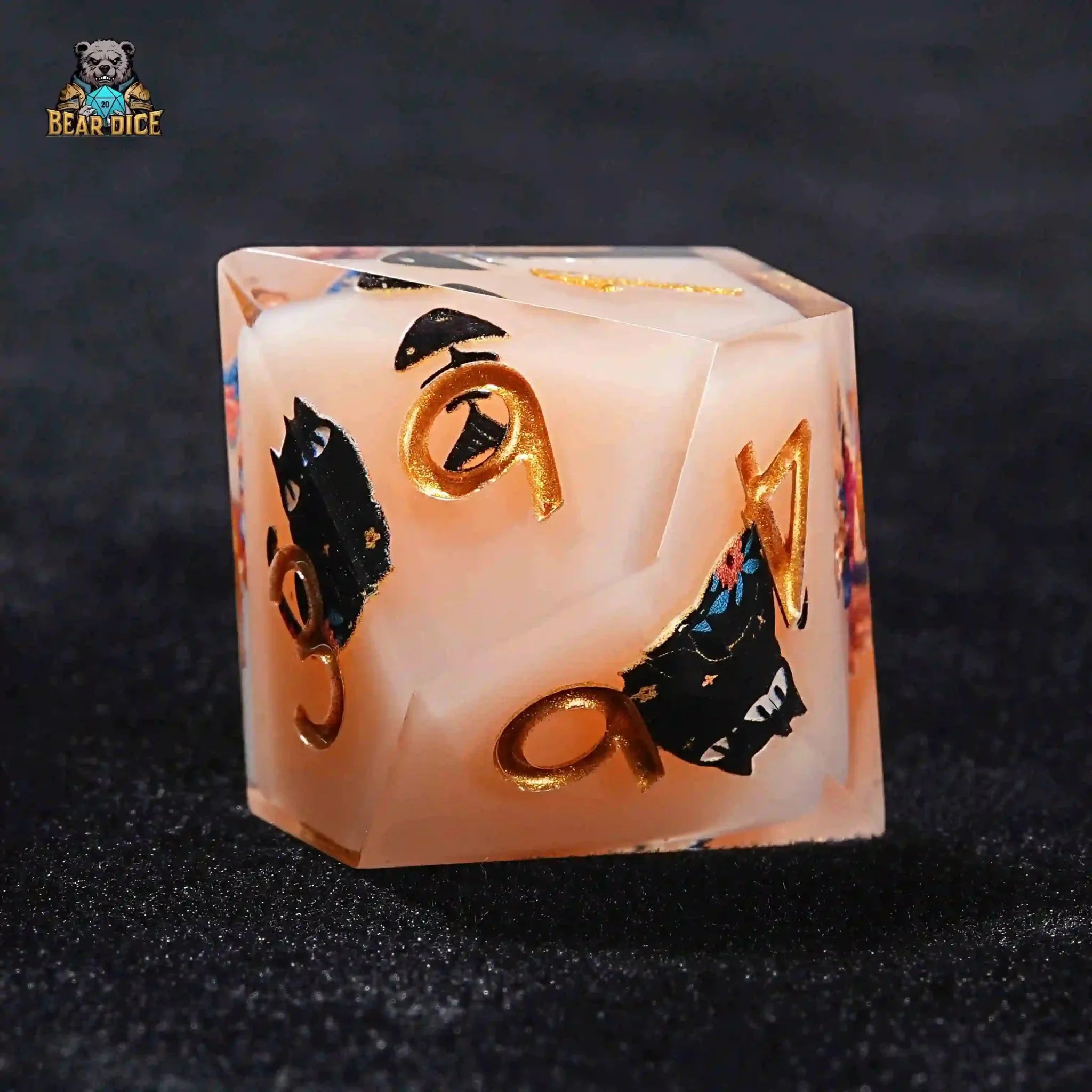 Flower Black Cat 10 Sided Dice Flesh Pink Resin D&D D10 Dice