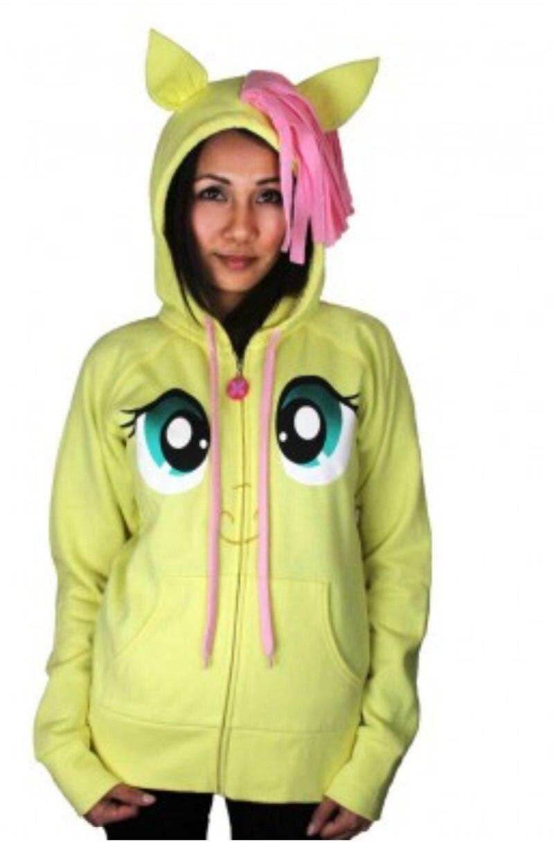 Fluttershy Pegasus Face Butter Yellow Hoodie with Mane and Wings - XS