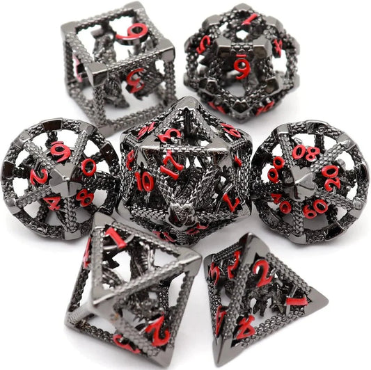Flying Dragon Hollow Dice Set - Silver Red Numbers-0