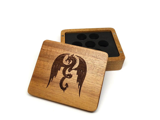 Flying Dragon Wooden Dice Case - Acacia Wood