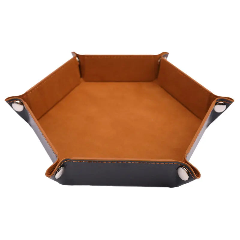 Foldable Dice Tray Box PU Leather Folding Hexagon Coin Square Tray Dice Game 6 Colors