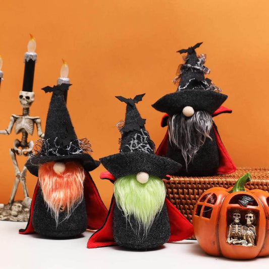 Exotic Vampire Gnomes, Spooky Plush Halloween Decoration with Bats - Set of Three