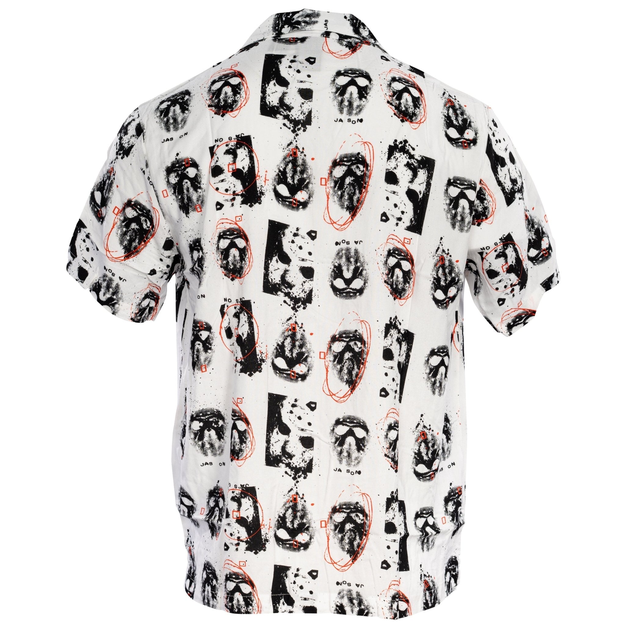 Friday The 13th Jason Rayon Button up Shirt SS Mask Scribble White