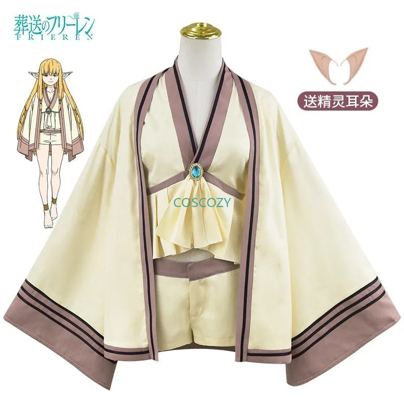 Frieren Cosplay Costume Anime Frieren: Beyond Journey's End Cloak Top Shorts Elf Ears Magician Uniform