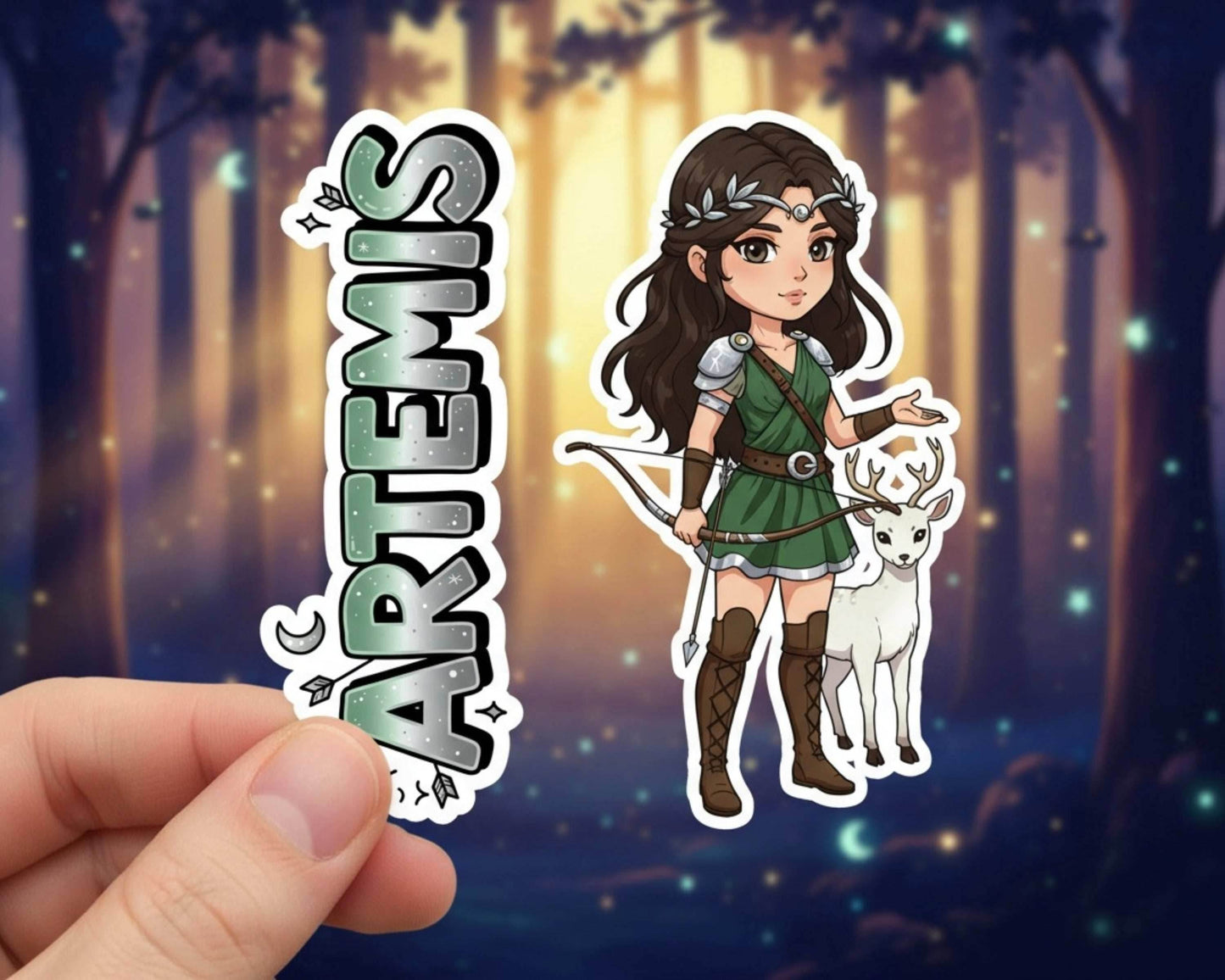 Artemis Sticker and Magnet – Agrotera Mythkins™ – Greek Goddess of the Hunt | Waterproof & UV-Proof - Sticker / Mini