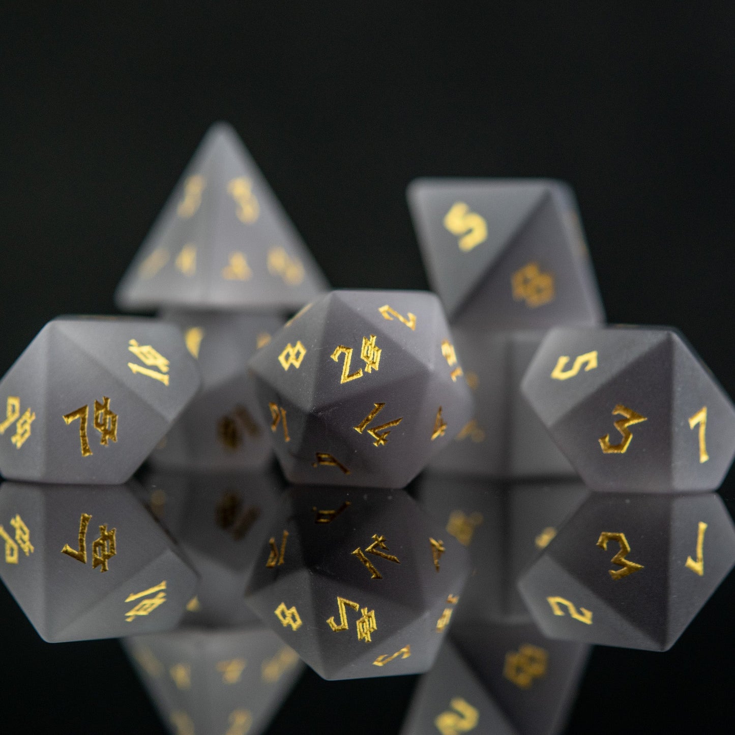 Frosted Grey Cat's Eye Stone Dice Set