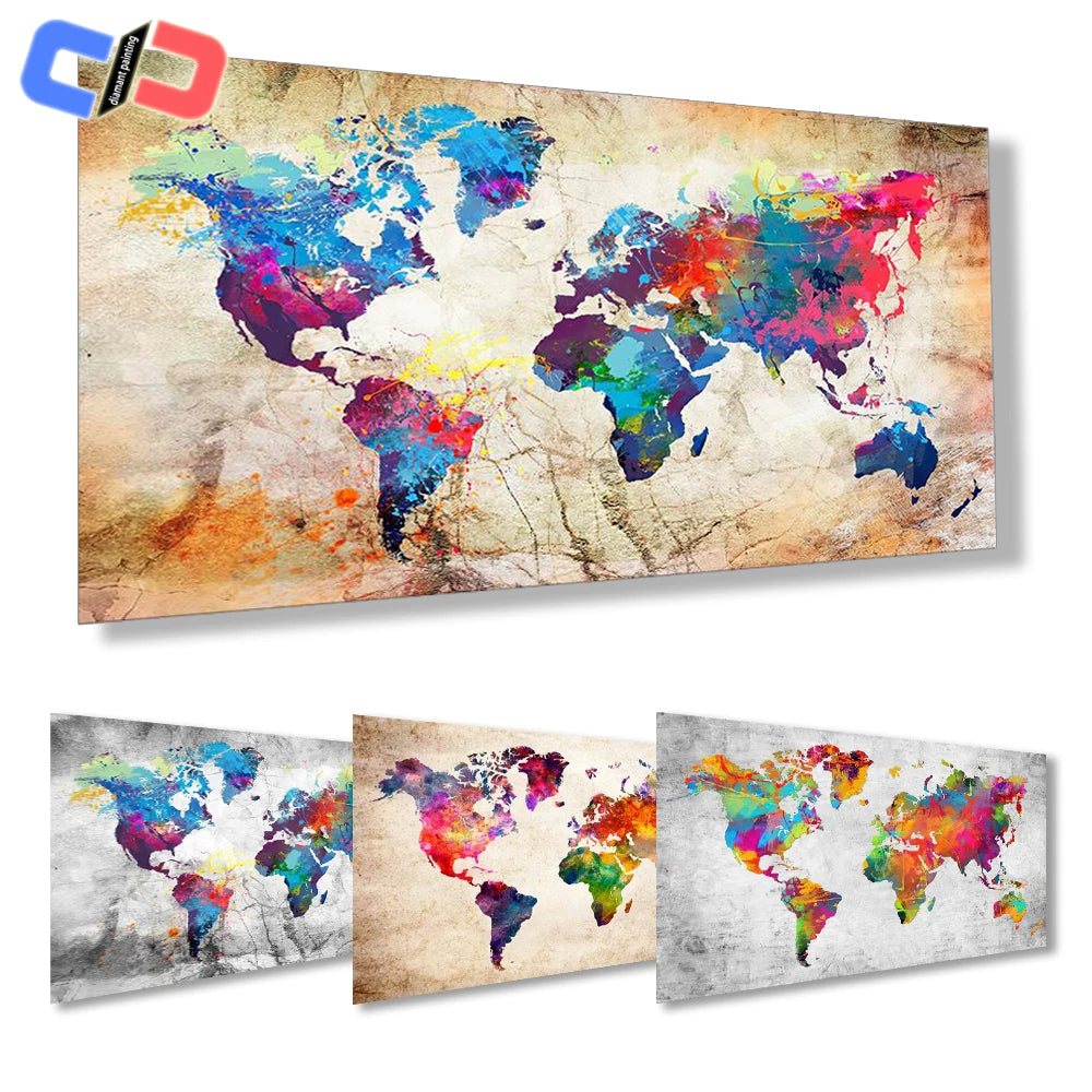 Full Square /Round Diamond Painting World Map 5D DIY Diamond Embroidery Sale Landscape Mosaic Picture Of Rhinestone Home Decor