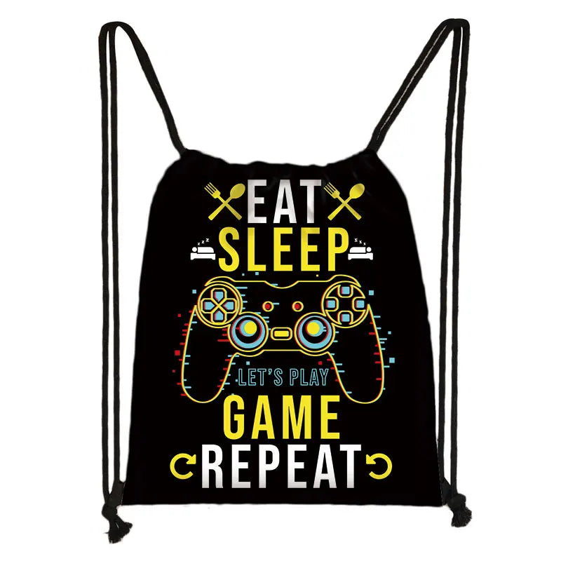 Funny Choose Your Weapon Gamer Print Drawstring Bag Women Men Backpacks Video Game Fan Shoulder Bag for Travel Shoes Holder