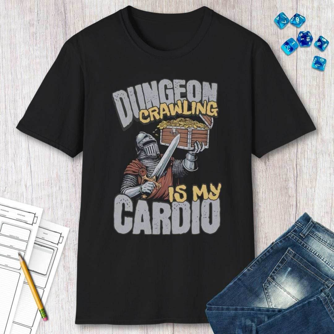 Funny DnD Shirt - Dungeon Crawling is My Cardio - Black / S