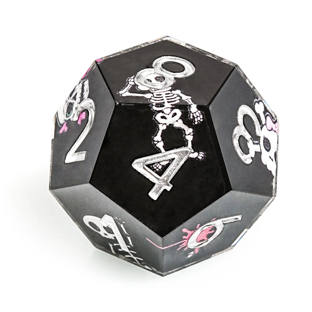 Funny Skull Black Resin DND Dice Set + Silver Numbers