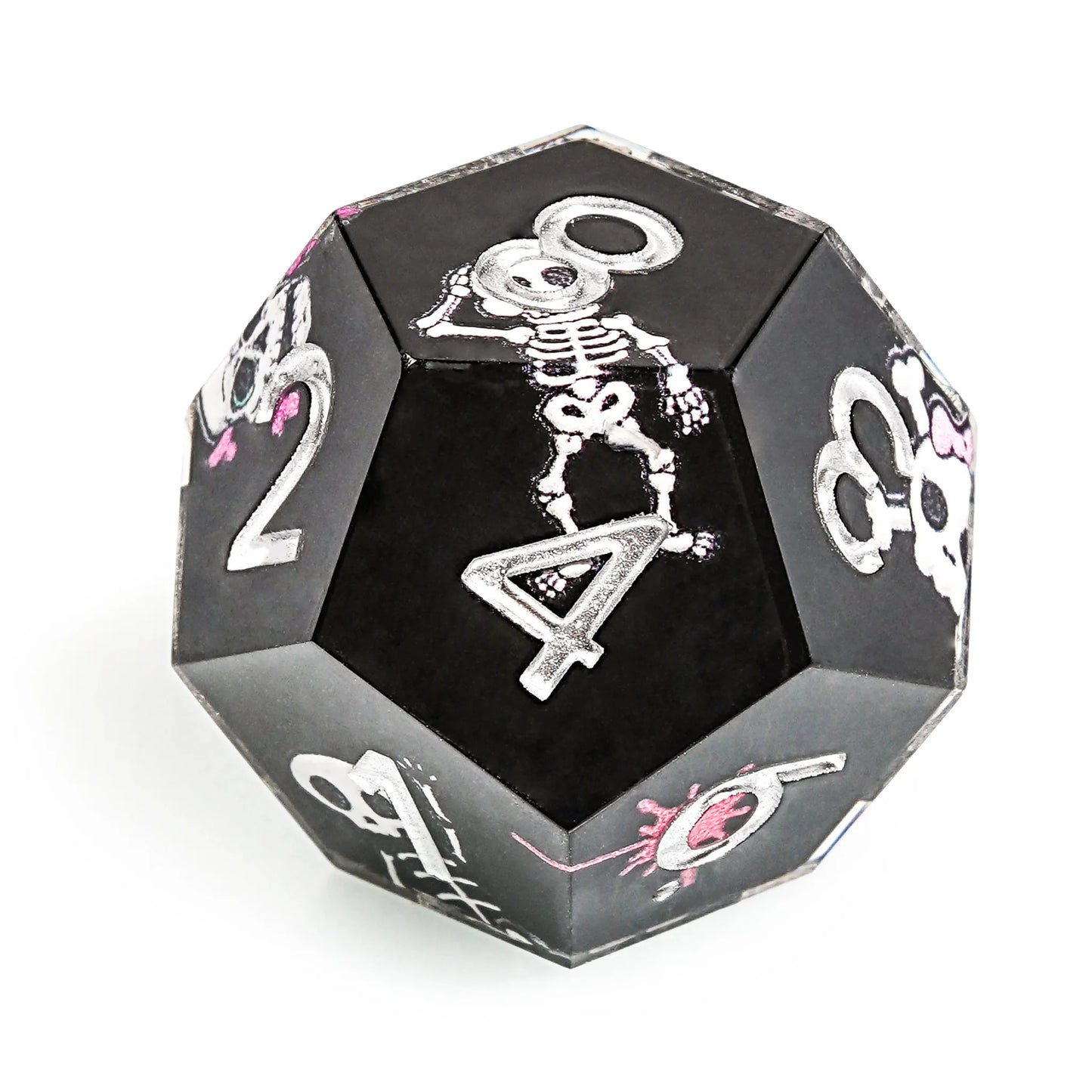 Funny Skull Black Resin DND Dice Set + Silver Numbers