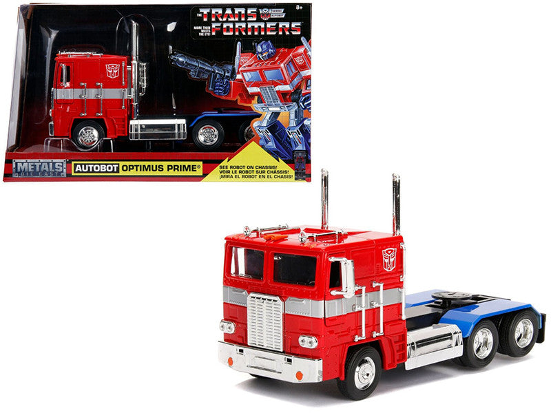 G1 Autobot Optimus Prime Truck Red with Robot on Chassis from "Transformers" TV Series "Hollywood Rides" Series 1/24 Diecast Model by Jada