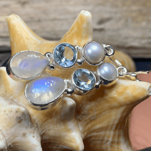 Ava Moonstone Earrings - Blue Topaz