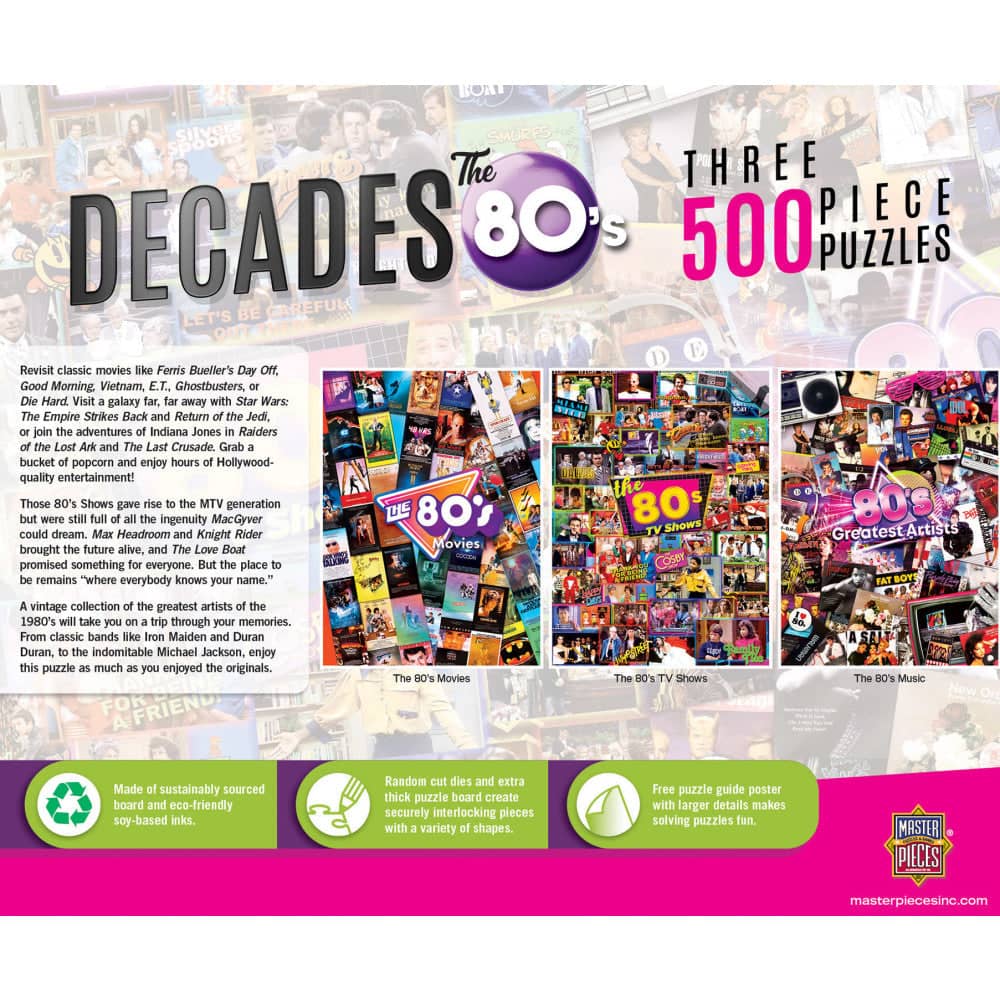 Decades - The 80's 500 Piece Jigsaw Puzzles 3 Pack