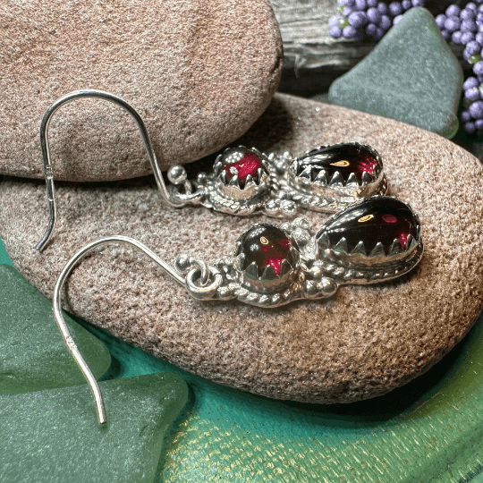 Garnet Romantic Earrings - Faceted