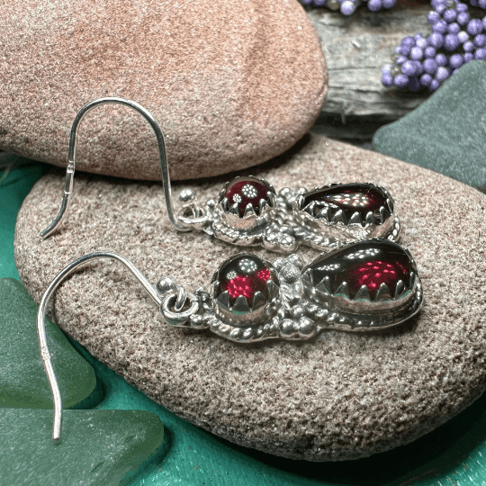 Garnet Romantic Earrings - Faceted