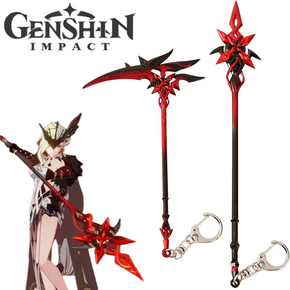 Game Genshin Impact The Knave Arlecchino Cosplay Keychain Crimson Moon's Semblance Weapon Model Keyring Key Chain Accessory Prop