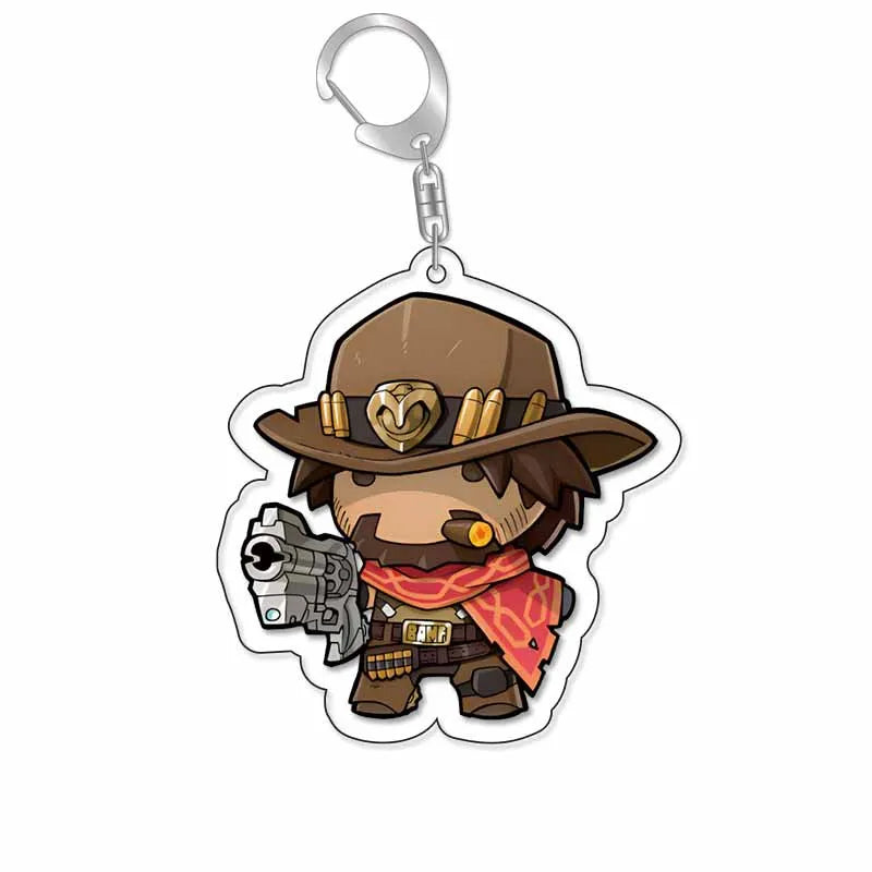 Game Overwatch Keychain Arcylic Cartoon Figures Pharah Cole Cassidy Jack Morrison Keyrings Kawaii Car Bag Pendant Accessories