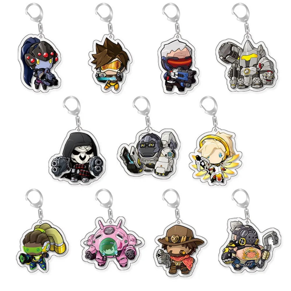 Game Overwatch Keychain Arcylic Cartoon Figures Pharah Cole Cassidy Jack Morrison Keyrings Kawaii Car Bag Pendant Accessories