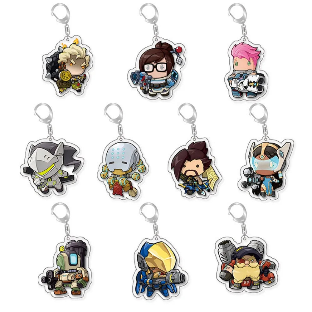 Game Overwatch Keychain Arcylic Cartoon Figures Pharah Cole Cassidy Jack Morrison Keyrings Kawaii Car Bag Pendant Accessories