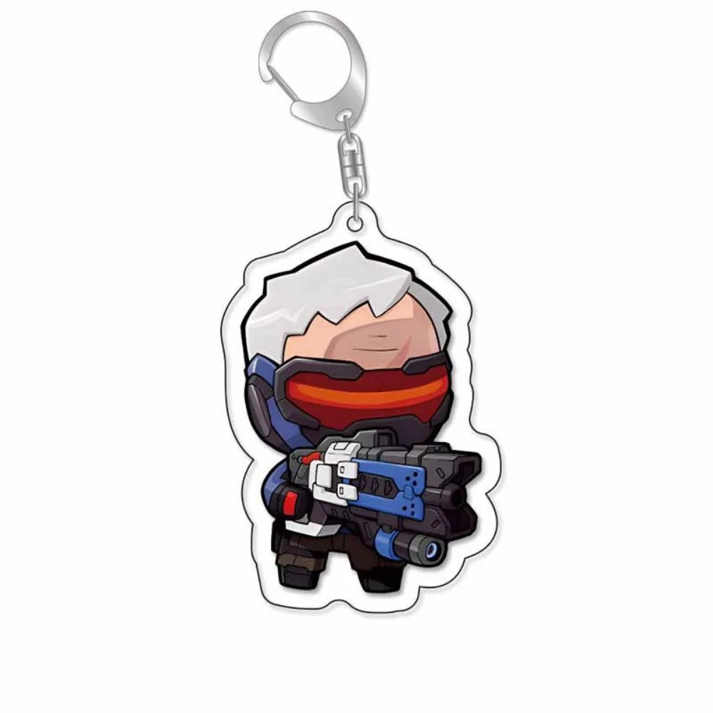 Game Overwatch Keychain Arcylic Cartoon Figures Pharah Cole Cassidy Jack Morrison Keyrings Kawaii Car Bag Pendant Accessories