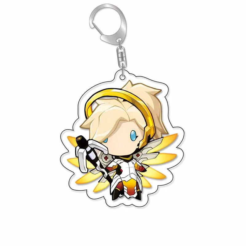 Game Overwatch Keychain Arcylic Cartoon Figures Pharah Cole Cassidy Jack Morrison Keyrings Kawaii Car Bag Pendant Accessories