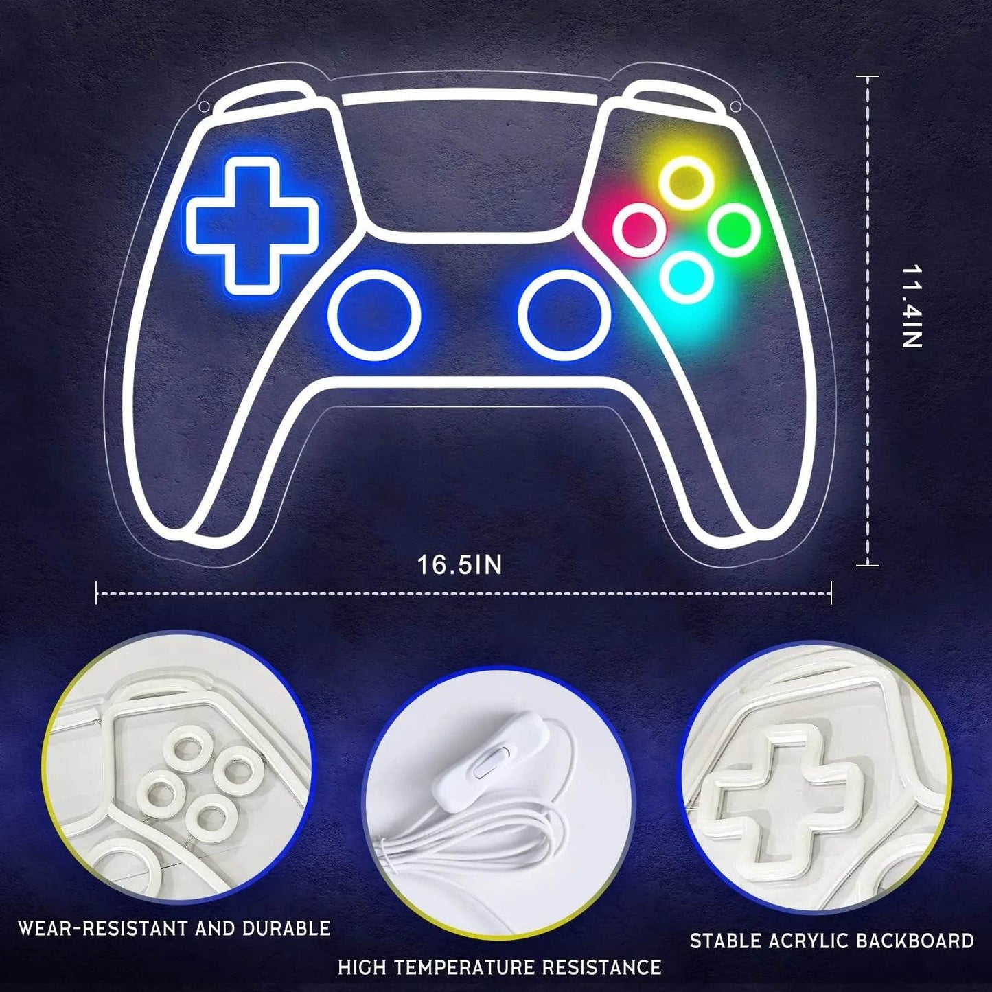 Gamer Neon Sign – USB Powered LED Gamepad Neon Light for Gaming Room Decor - Gamepad Neon Sign
