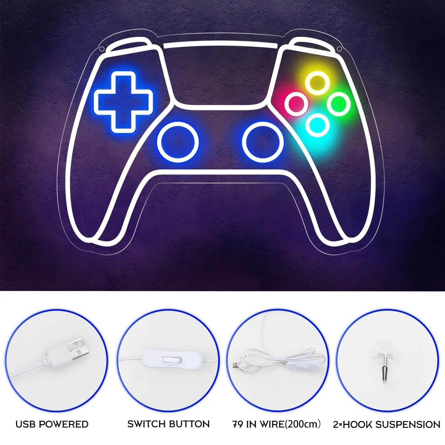 Gamer Neon Sign – USB Powered LED Gamepad Neon Light for Gaming Room Decor - Gamepad Neon Sign