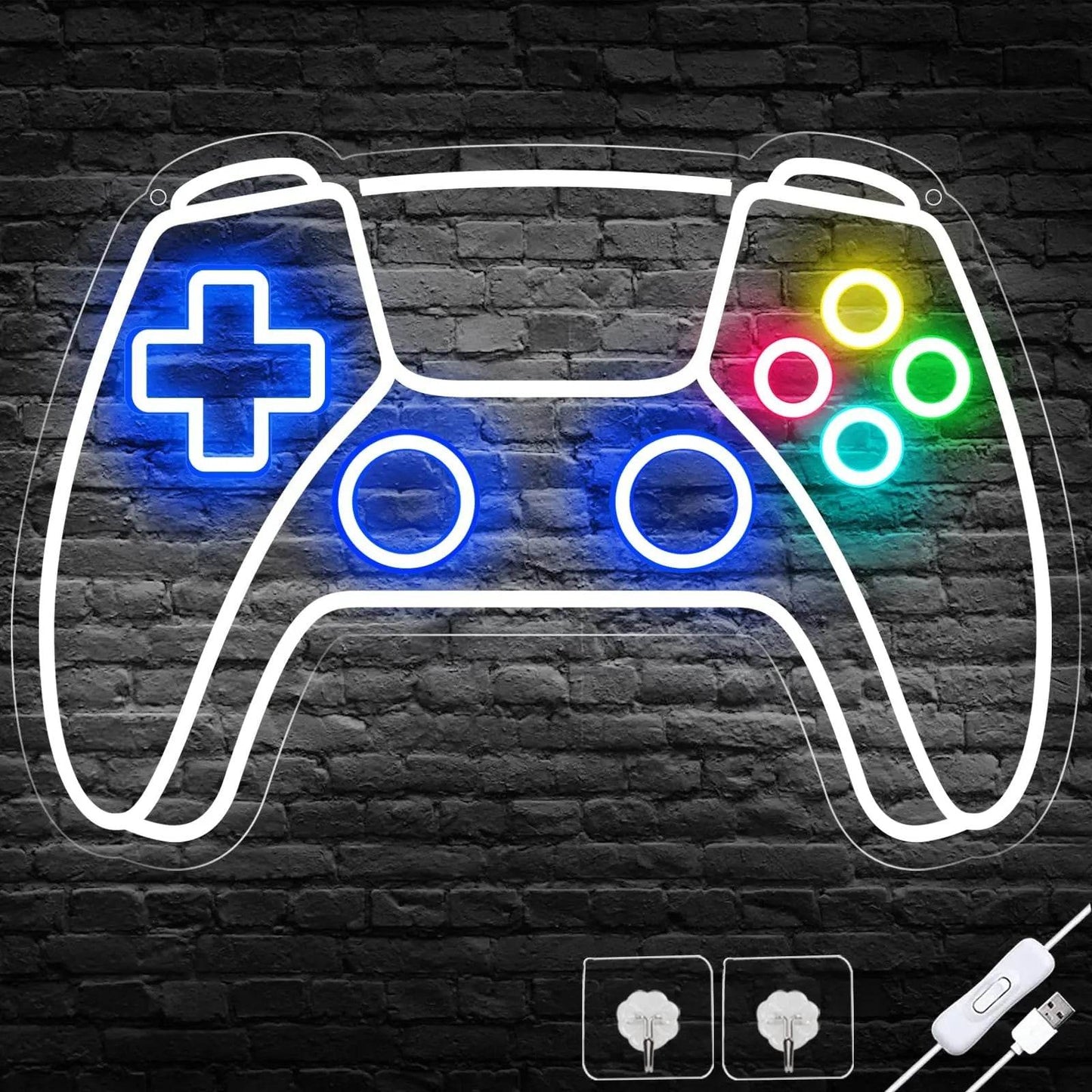 Gamer Neon Sign – USB Powered LED Gamepad Neon Light for Gaming Room Decor - White Gamepad Neon Sign