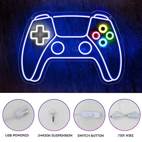 Gamer Neon Sign – USB Powered LED Gamepad Neon Light for Gaming Room Decor - Gamepad Neon Sign