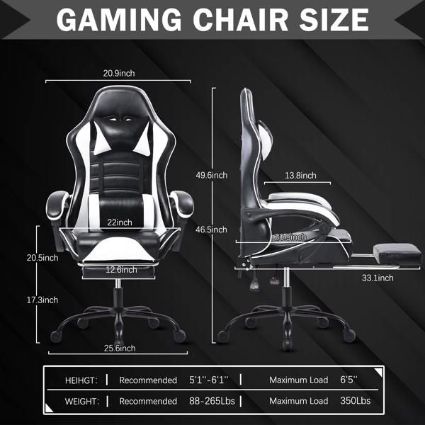 Gaming Chair, Ergonomic Video Game Chair for Adults, Adjustable Height Pu Leather Gamer Chair Office Desk Chair, Computer Chair with Wheels