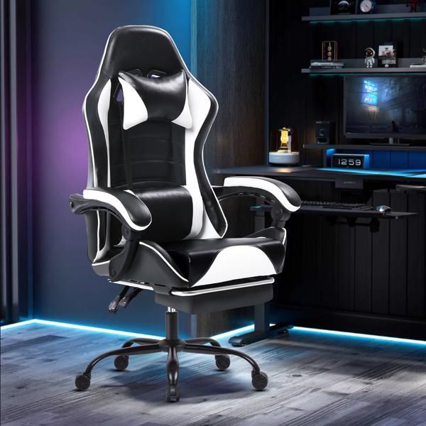 Gaming Chair, Ergonomic Video Game Chair for Adults, Adjustable Height Pu Leather Gamer Chair Office Desk Chair, Computer Chair with Wheels