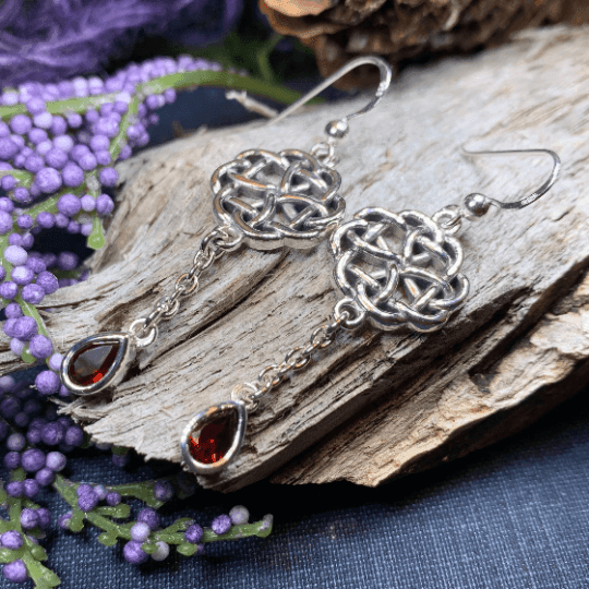 Kate Celtic Knot Earrings - Garnet