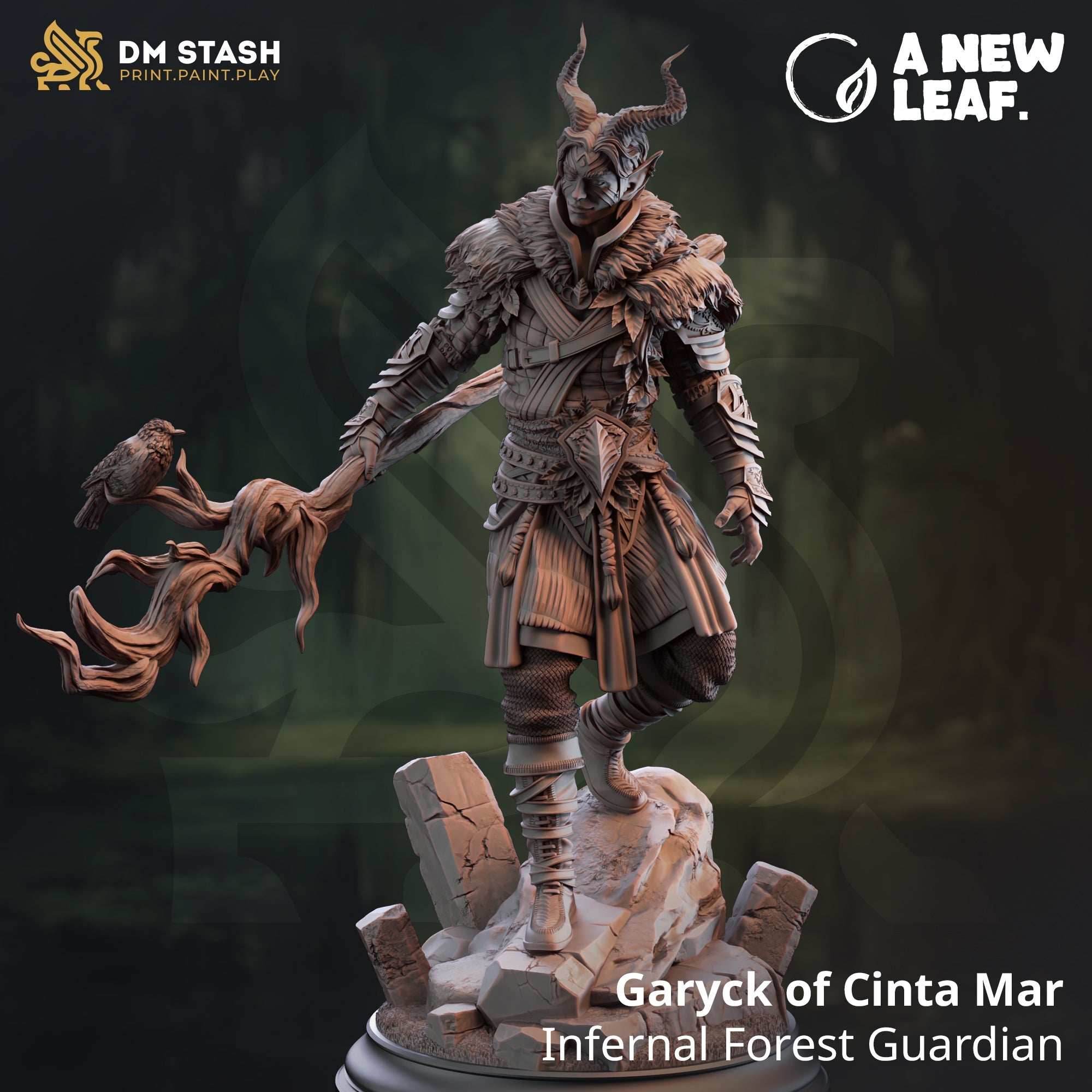 Garyck of Cinta Mar, Infernal Forest Guardian (Male Tiefling Druid) - 32mm Scale