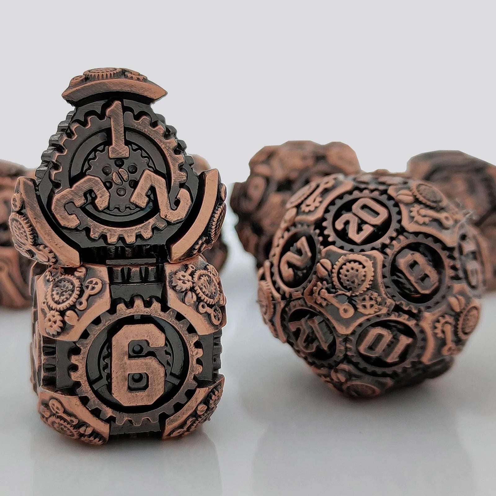 Gear Solid Metal DND Dice Set Antique Red Brass