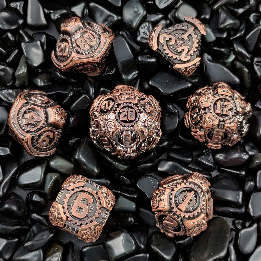 Gear Solid Metal DND Dice Set Antique Red Brass