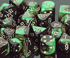 Gemini 4 Polyhedral Black-Green w/gold 7 Die Set - Role-Players