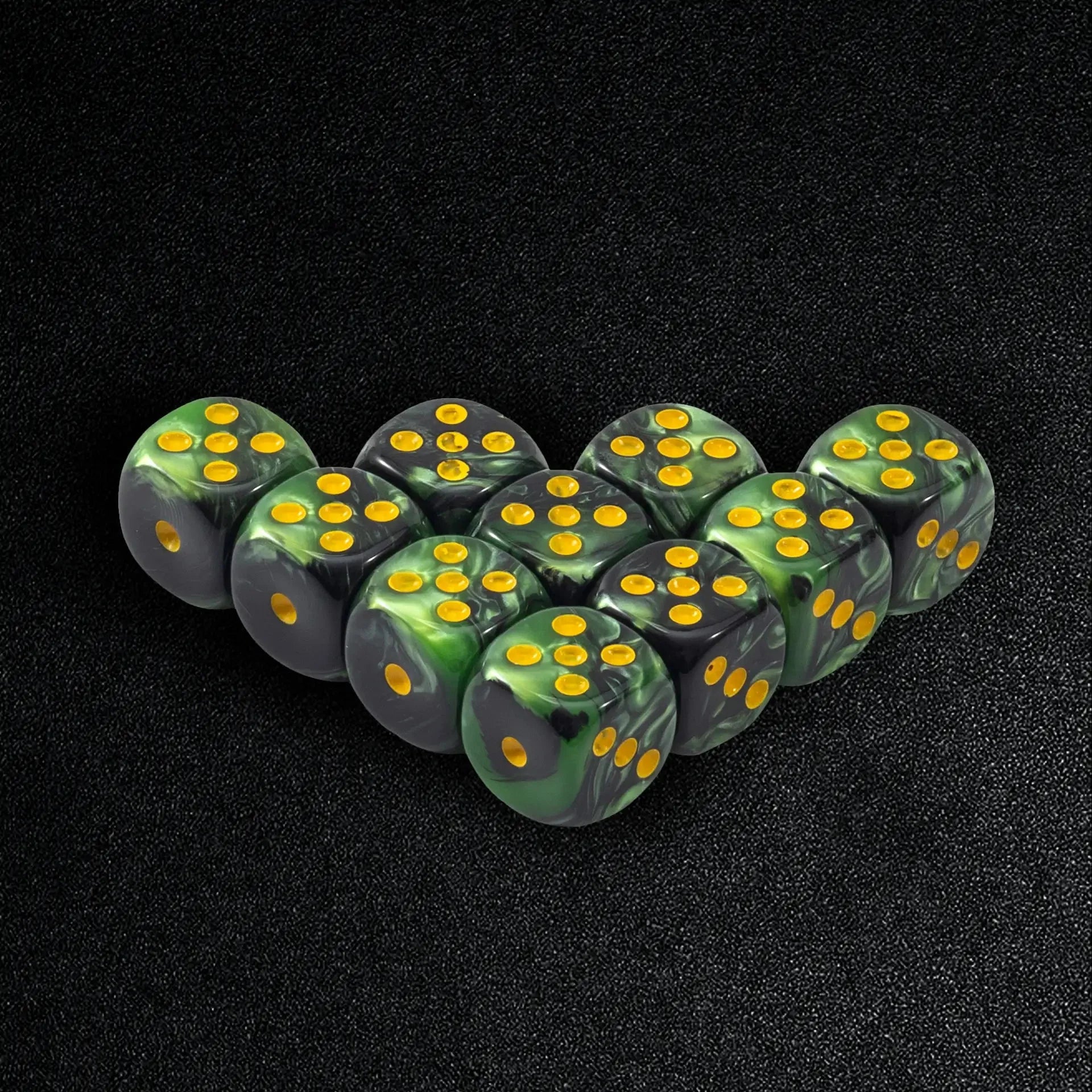 Gemini mixed black and green acrylic D6 dice set | 10 pieces in a set
