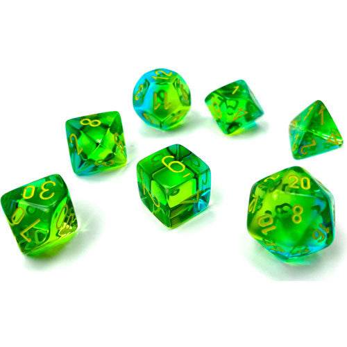 Gemini Polyhedral Translucent Green-Teal/yellow 7-Die Set - Role-Players