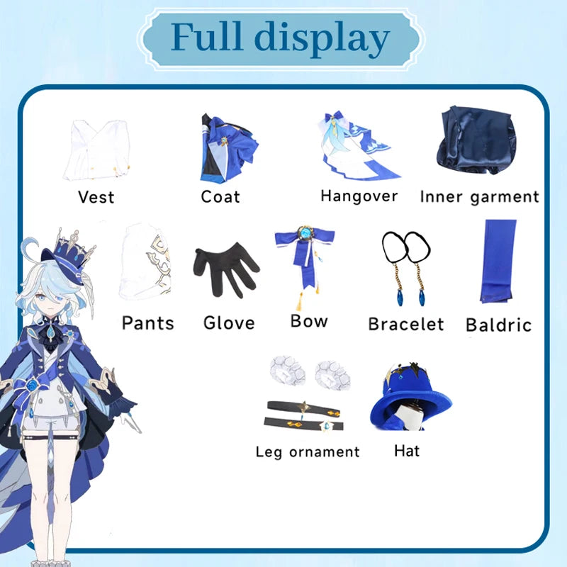 Genshin Impact Furina Focalors Cosplay Costume Daily Clothes Carnival Uniform Halloween Party Costumes Masquerade Women Game