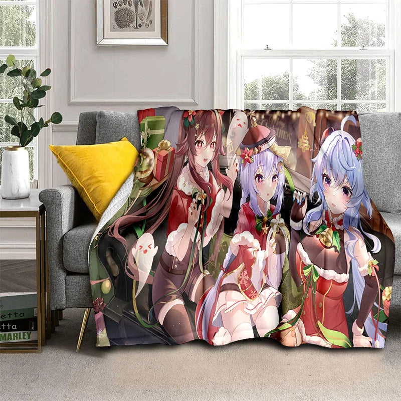 Genshin Impact Gamer Cartoon Blanket,Soft Throw