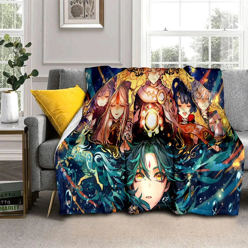 Genshin Impact Gamer Cartoon Blanket,Soft Throw