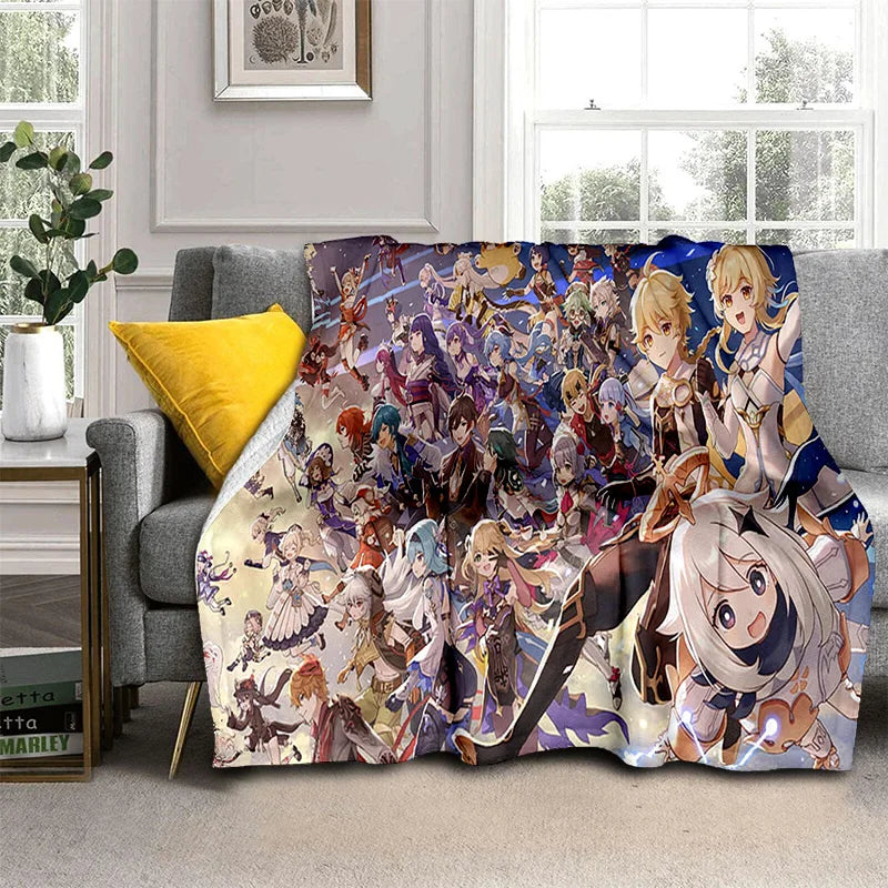 Genshin Impact Gamer Cartoon Blanket,Soft Throw