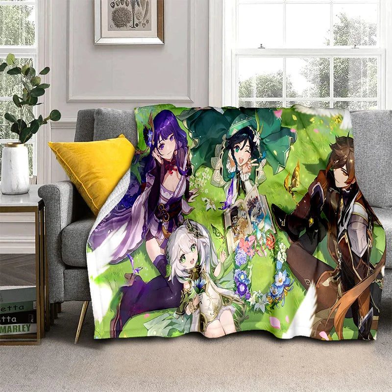 Genshin Impact Gamer Cartoon Blanket,Soft Throw