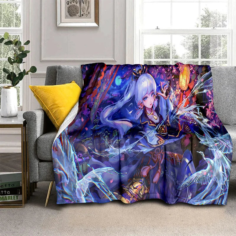 Genshin Impact Gamer Cartoon Blanket,Soft Throw