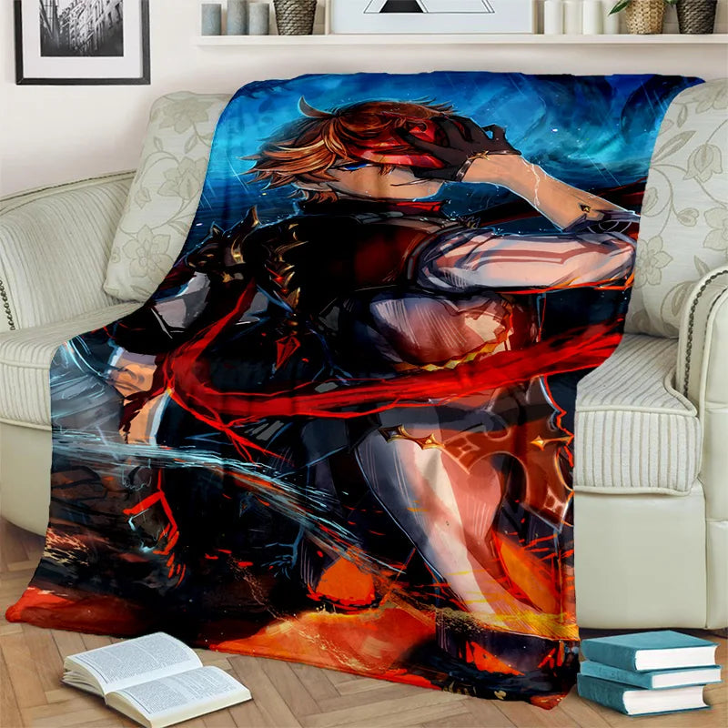 Genshin Impact Gamer Cartoon Blanket,Soft Throw