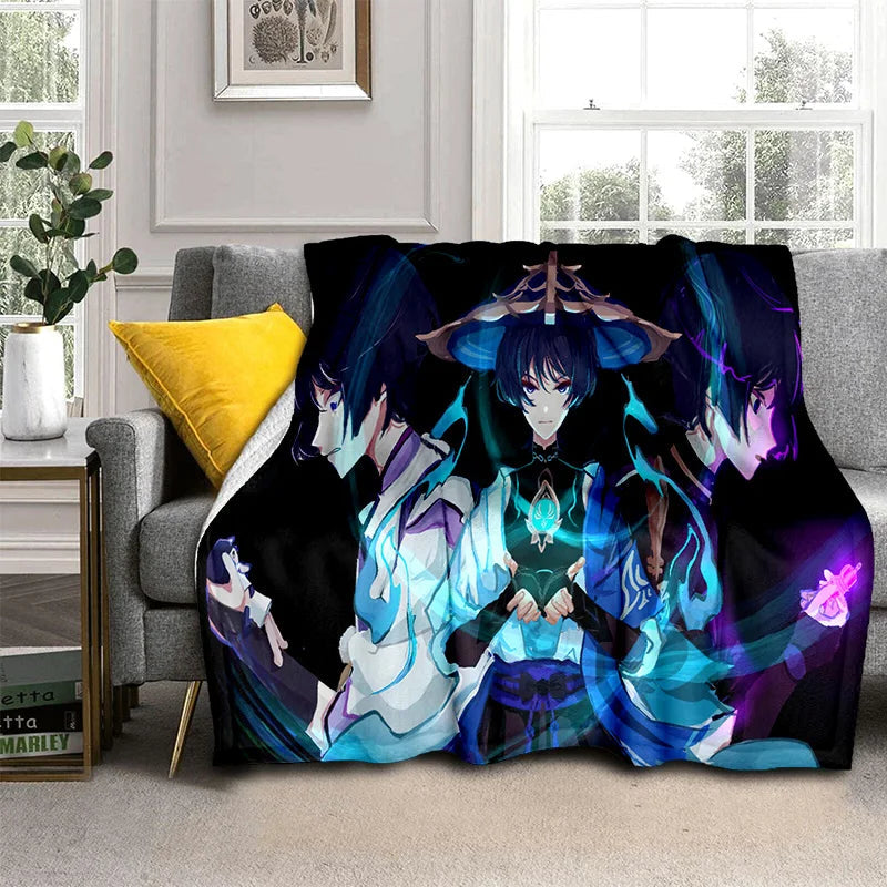 Genshin Impact Gamer Cartoon Blanket,Soft Throw